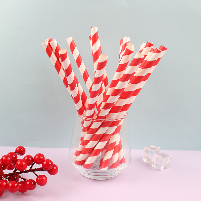 Biodegradable paper straw-white/red